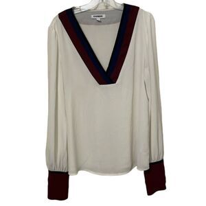 Express White Sheer Deep V Neck Blouse Womens Size Extra Small Maroon